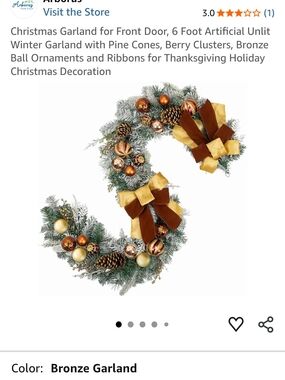 Bronze Holiday Garland with Pine Cones and Bows - Home Holiday